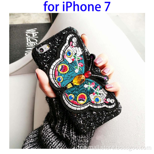 Embroidery Butterfly Pattern Glitter Powder Acrylic Phone Case for iPhone 7 Case